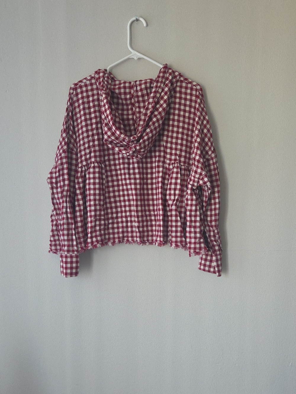 Free People Red Gingham Button Hoodie Top - Picture 4 of 5
